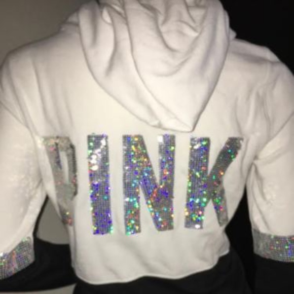 Pink Victoria’s Secret Bling Hoodie zipper sequin color block soft warm sweater - Picture 2 of 8